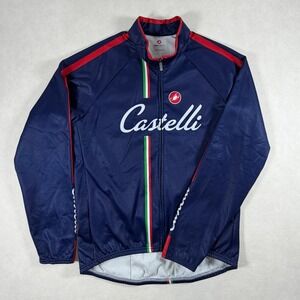Castelli Mens XXL Navy Blue Full Zip Cycling Jacket Fleece Lined‎ Italian Stripe
